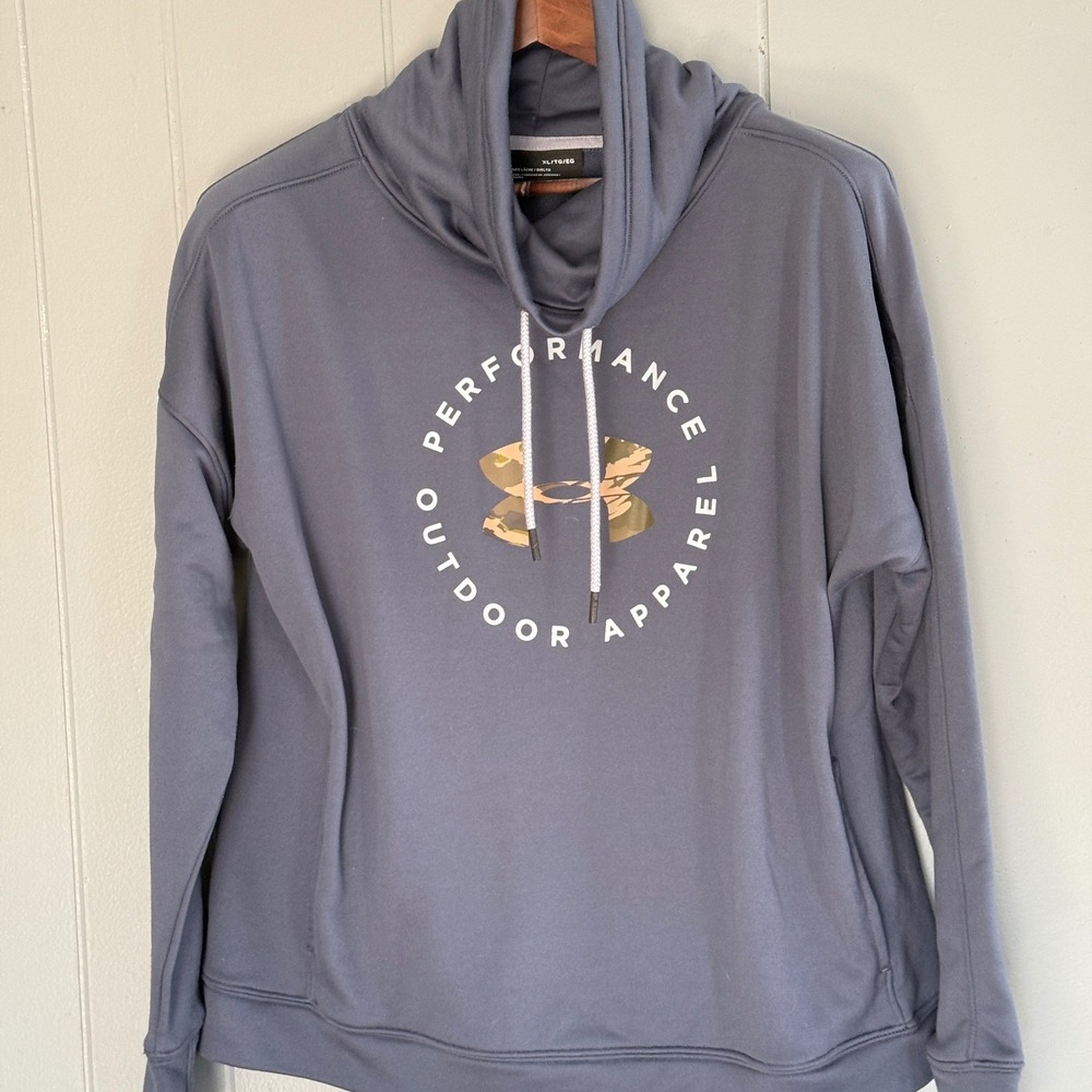 Under Armour Women's‎ XL Performance Outdoor Apparel Hoodie Gray Blue Camo Logo